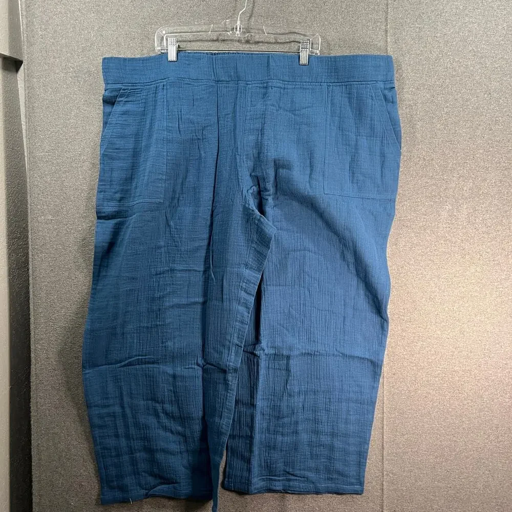 LOGO by Lori Goldstein Beach to Street Cotton Gauze Pants Coastal Blue 3XP